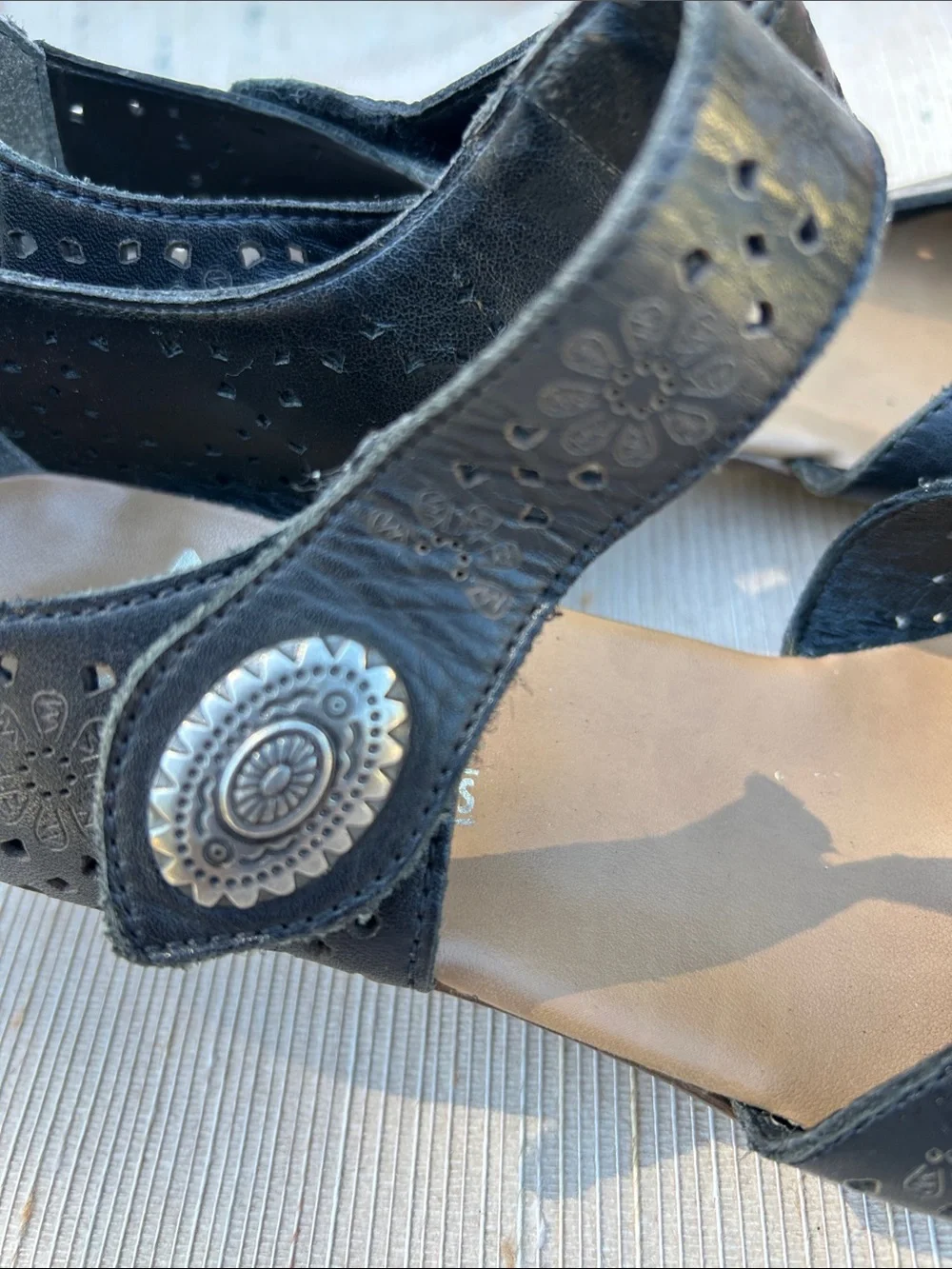 Rieker Black Floral Cutout Mary Jane Flats